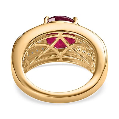 African Ruby and White Zircon6.52 ctw Ring in Vermeil Yellow Gold Over Sterling Silver (Size 6.5)