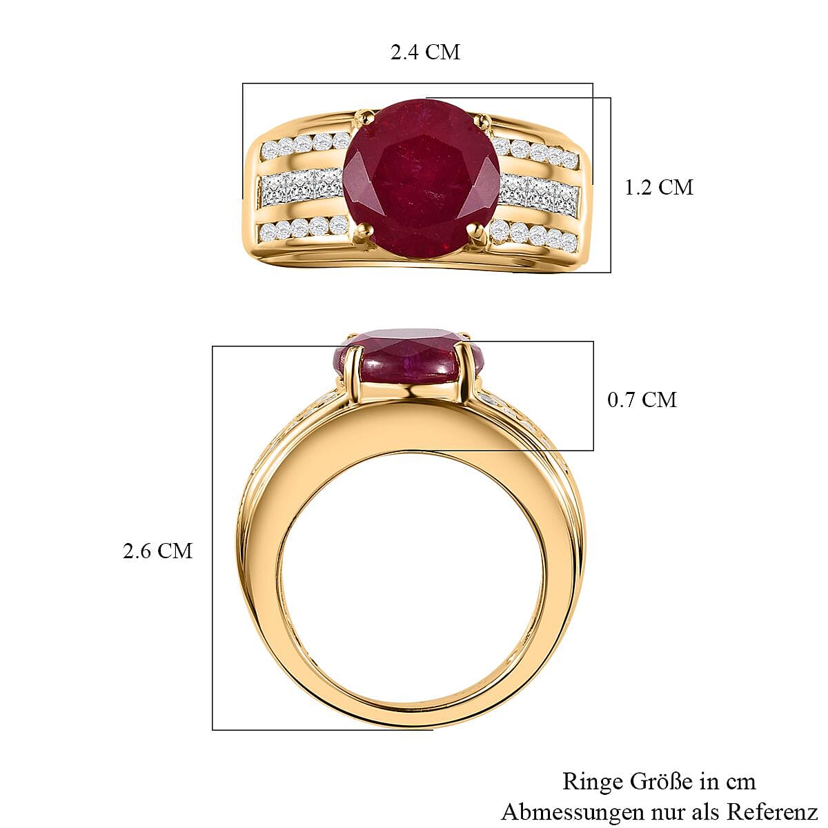 African Ruby and White Zircon6.52 ctw Ring in Vermeil Yellow Gold Over Sterling Silver (Size 6.5)