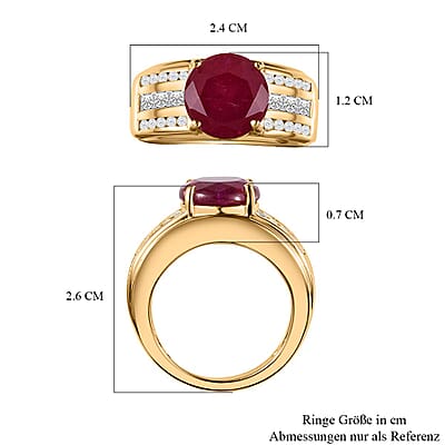 African Ruby and White Zircon6.52 ctw Ring in Vermeil Yellow Gold Over Sterling Silver (Size 6.5)