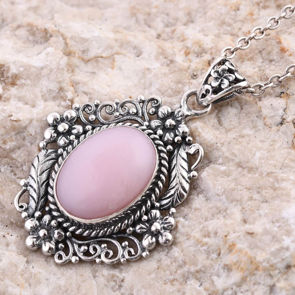 Bali Legacy Peruvian Pink Opal Pendant in Sterling Silver 10.00 ctw image number 1