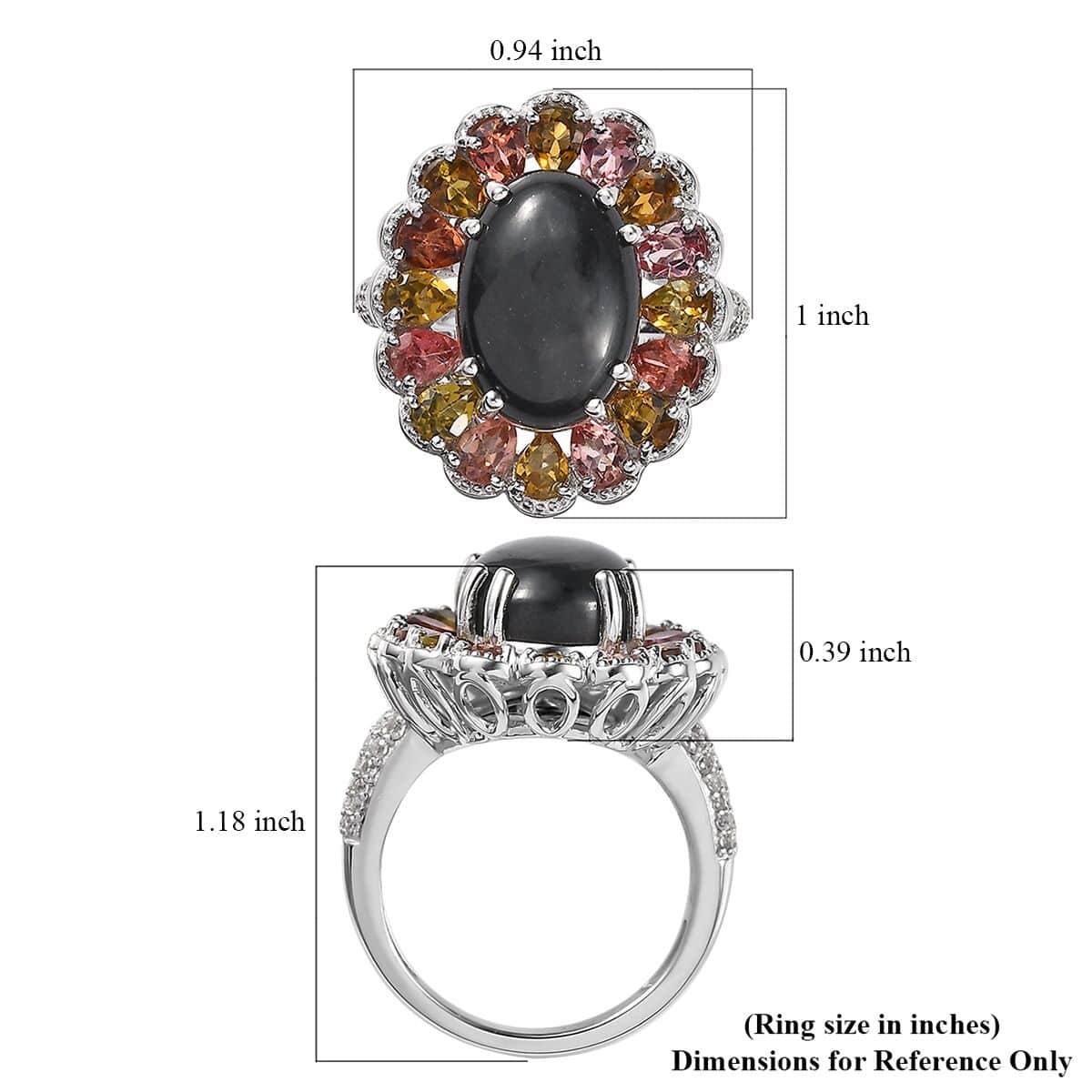 Australian Black Tourmaline and Multi Gemstone Ring in Platinum Over Sterling Silver (Size 10.0) 9.10 ctw image number 5