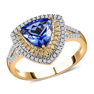 Luxoro 10K Yellow Gold Premium Tanzanite, Natural Yellow and White Diamond I3 Double Halo Ring (Size 9.0) 2.90 ctw