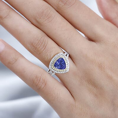 Luxoro 10K Yellow Gold Premium Tanzanite, Natural Yellow and White Diamond I3 Double Halo Ring (Size 9.0) 2.90 ctw