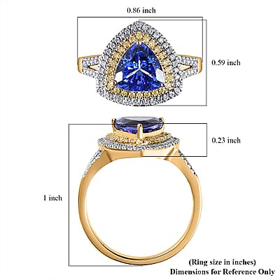 Luxoro 10K Yellow Gold Premium Tanzanite, Natural Yellow and White Diamond I3 Double Halo Ring (Size 9.0) 2.90 ctw