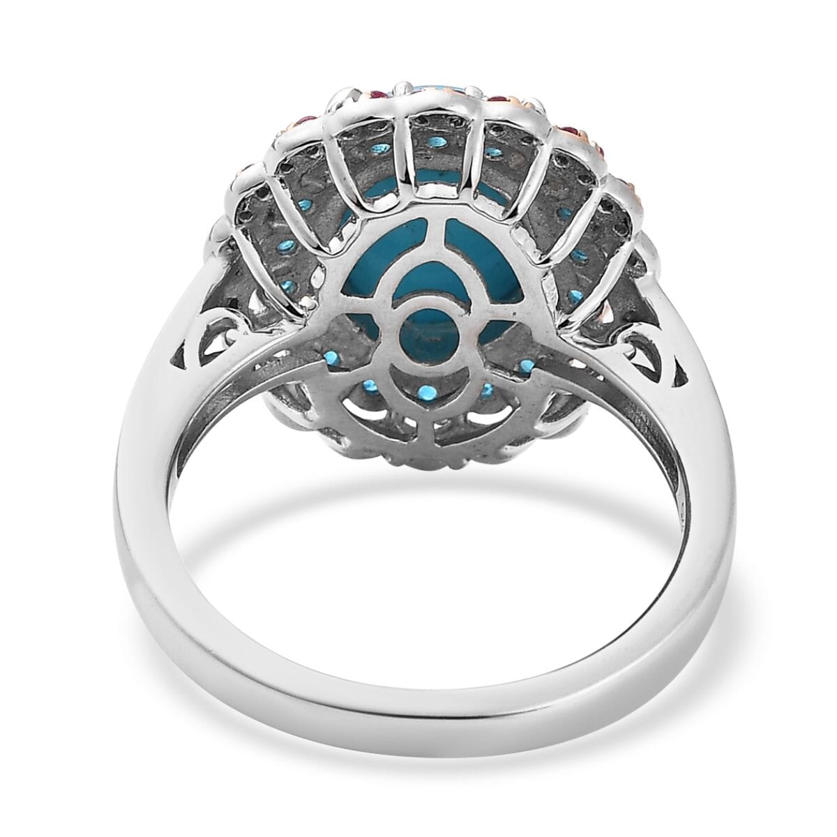 Premium Sleeping Beauty Turquoise and Multi Gemstone 4.00 ctw Floral Ring in Platinum Over Sterling Silver (Size 6.0) image number 4