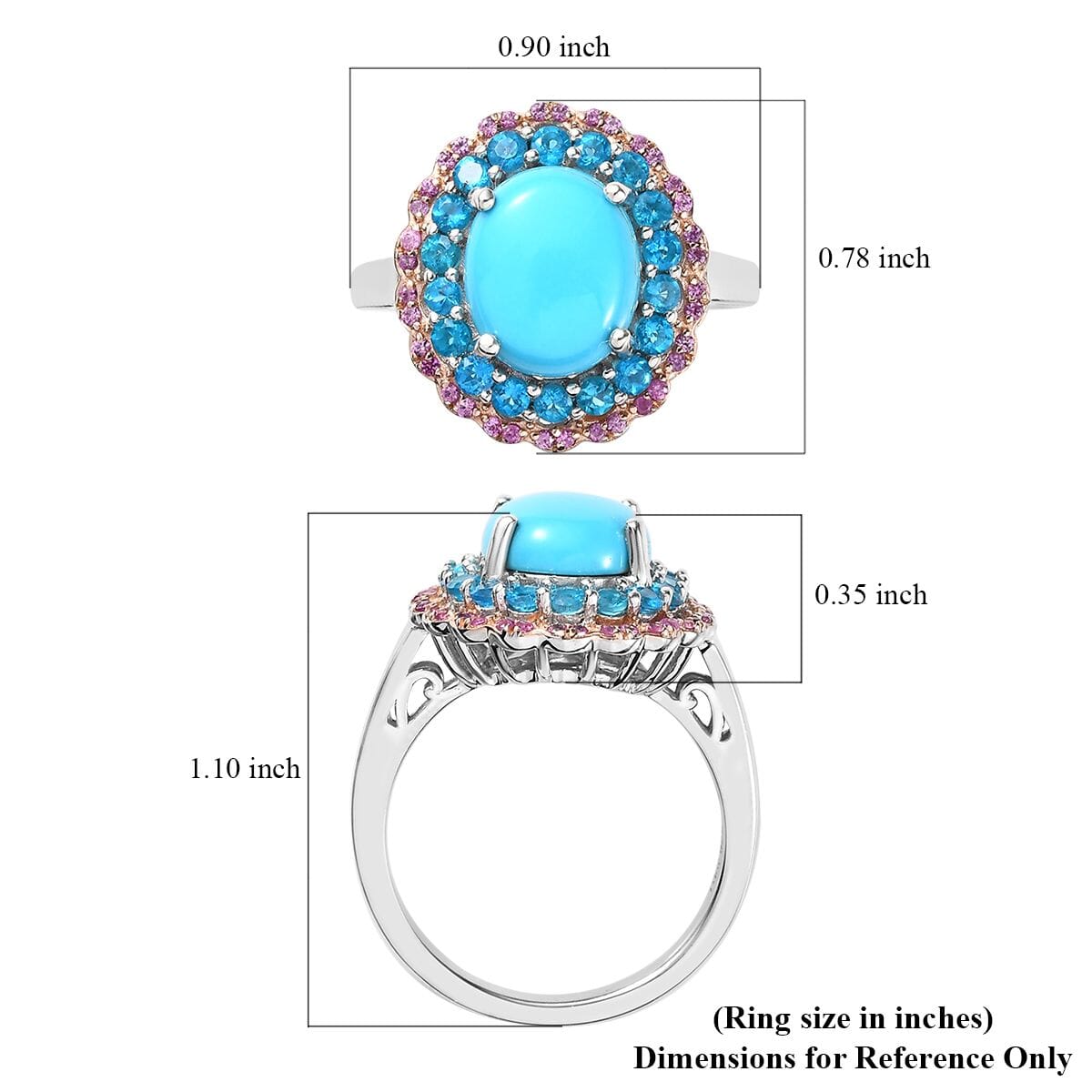 Premium Sleeping Beauty Turquoise and Multi Gemstone 4.00 ctw Floral Ring in Platinum Over Sterling Silver (Size 6.0) image number 5