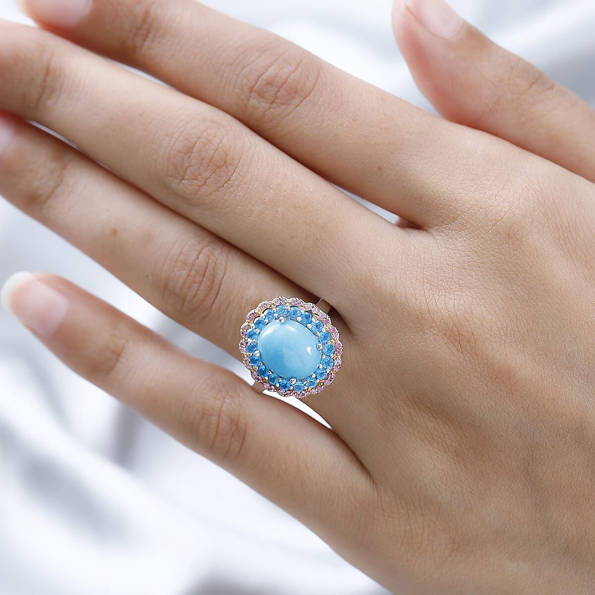 Premium Sleeping Beauty Turquoise and Multi Gemstone Floral Ring in Platinum Over Sterling Silver (Size 7.0) 4.00 ctw image number 2