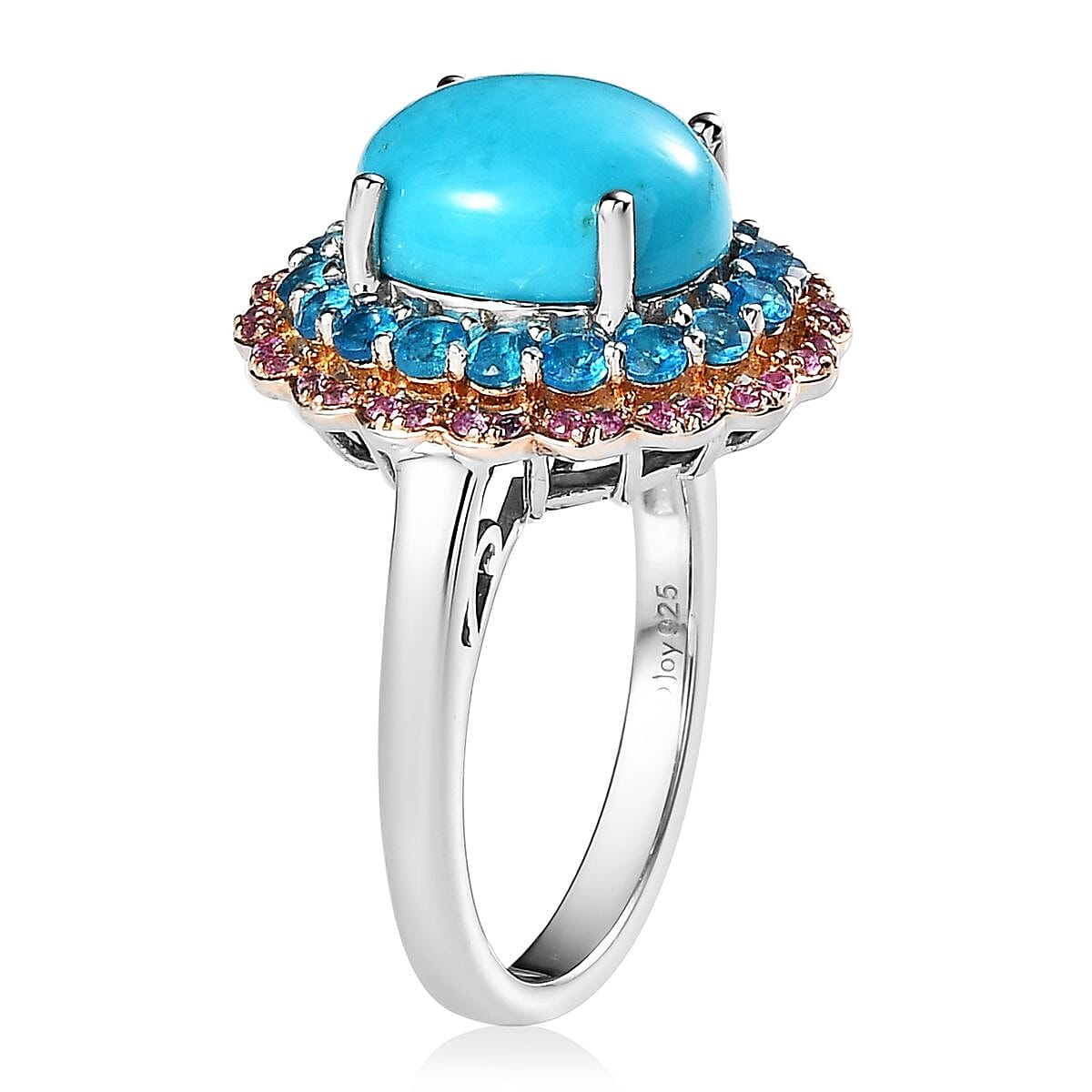 Premium Sleeping Beauty Turquoise and Multi Gemstone Floral Ring in Platinum Over Sterling Silver (Size 7.0) 4.00 ctw image number 3