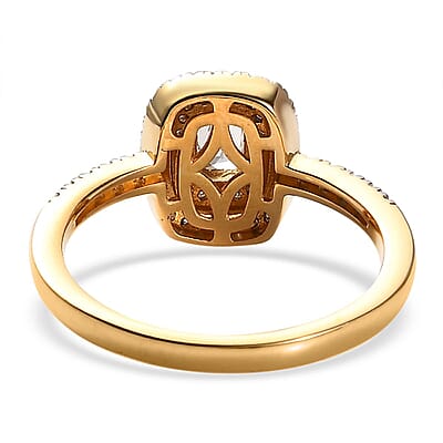Premium Turkizite and Moissanite Double Halo Ring in Vermeil Yellow Gold Over Sterling Silver, Rare Gemstone Turkizite Jewelry, Birthday Anniversary Wedding Gift 1.00 ctw