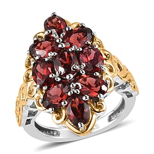 Karis Mozambique Garnet Ring in 18K Yellow Gold Plated and Platinum Bond (Size 7.0) 3.75 ctw