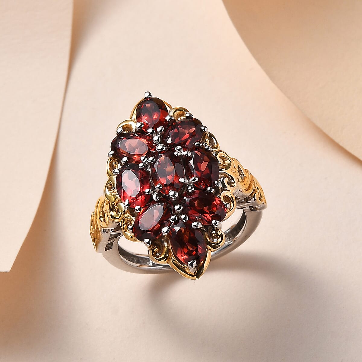 Karis Mozambique Garnet Ring in 18K Yellow Gold Plated and Platinum Bond (Size 7.0) 3.75 ctw image number 1
