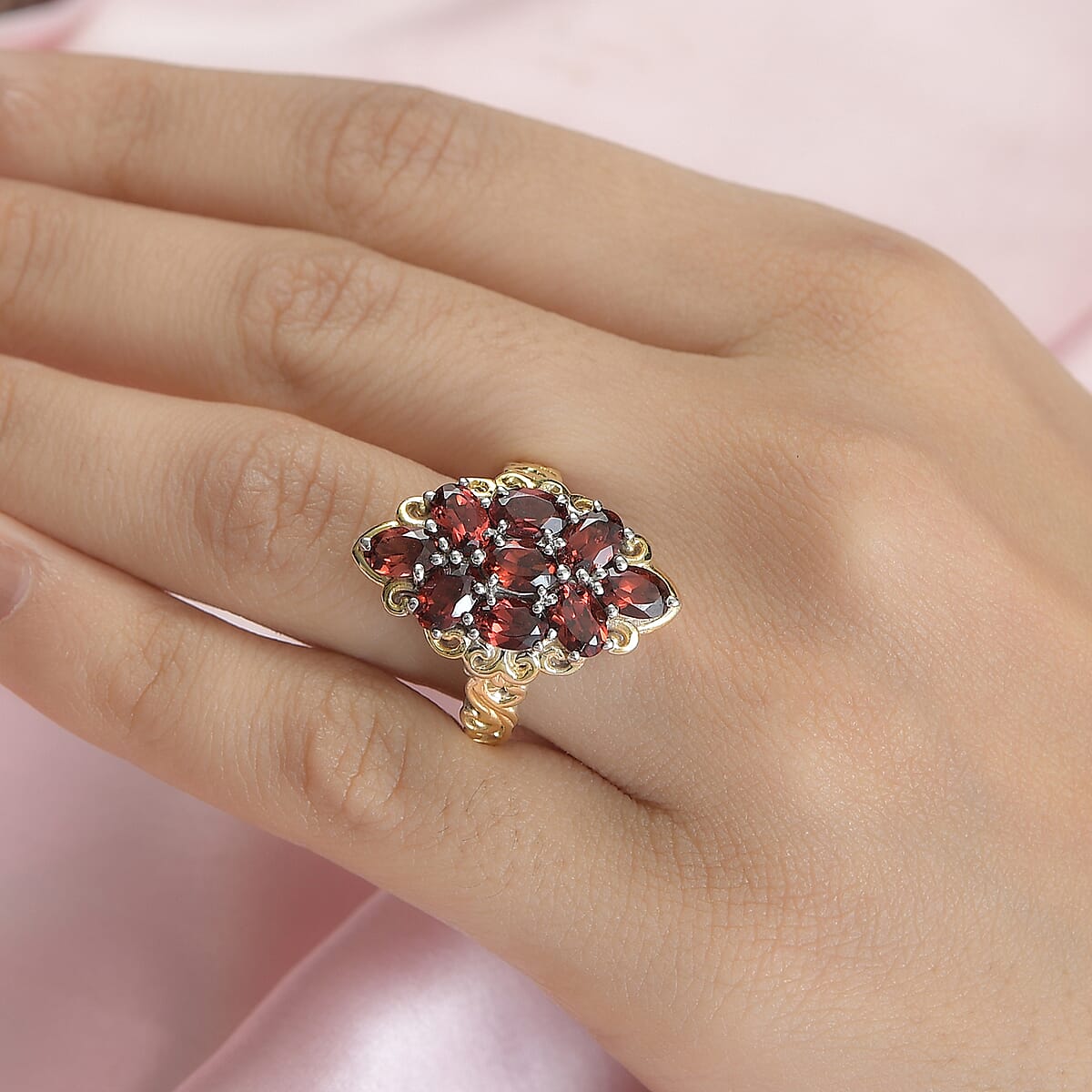 Karis Mozambique Garnet Ring in 18K Yellow Gold Plated and Platinum Bond (Size 7.0) 3.75 ctw image number 2