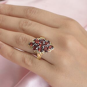Karis Mozambique Garnet Ring in 18K Yellow Gold Plated and Platinum Bond (Size 7.0) 3.75 ctw