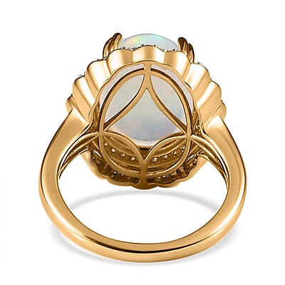 Luxoro AAA Ethiopian Welo Opal, I3 Natural Yellow and White Diamond 7.85 ctw Ring in 14K Yellow Gold (Size 9.0) 7 Grams
