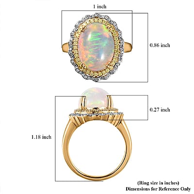 Luxoro AAA Ethiopian Welo Opal, I3 Natural Yellow and White Diamond 7.85 ctw Ring in 14K Yellow Gold (Size 9.0) 7 Grams