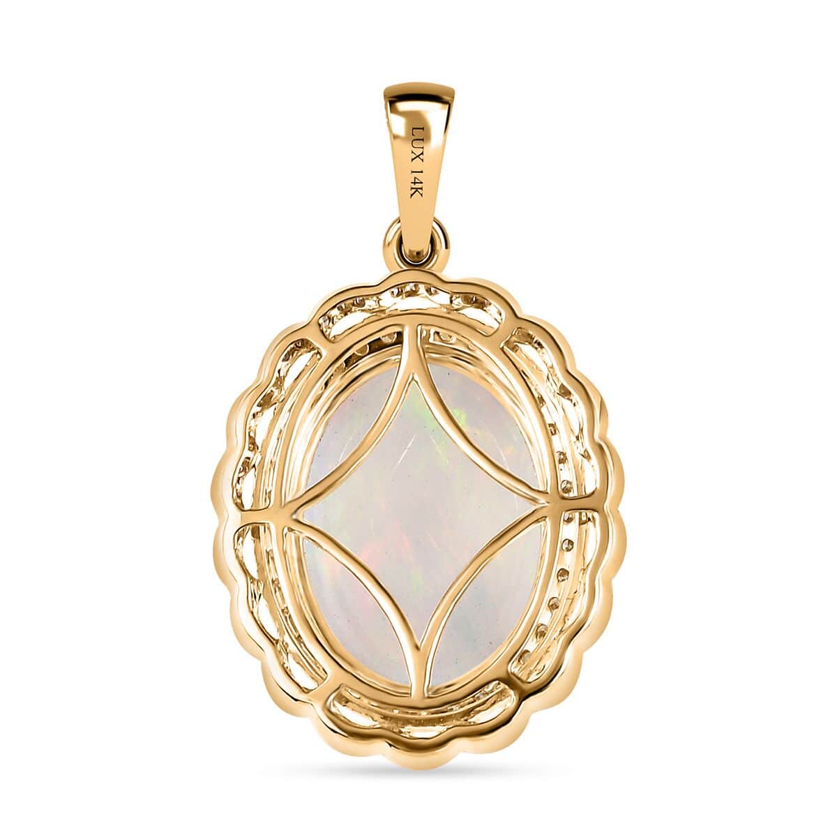 Luxoro 14K Yellow Gold AAA Ethiopian Welo Opal, I3 Natural Yellow and White Diamond Pendant 3.75 Grams 7.80 ctw image number 5