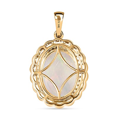 Luxoro 14K Yellow Gold AAA Ethiopian Welo Opal, I3 Natural Yellow and White Diamond Pendant 3.75 Grams 7.80 ctw