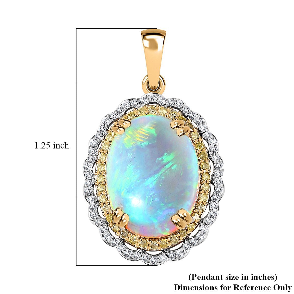 Luxoro 14K Yellow Gold AAA Ethiopian Welo Opal, I3 Natural Yellow and White Diamond Pendant 3.75 Grams 7.80 ctw