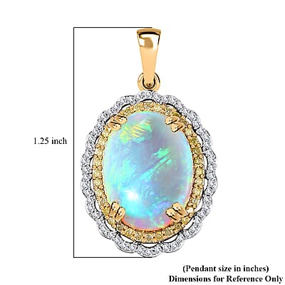 Luxoro 14K Yellow Gold AAA Ethiopian Welo Opal, I3 Natural Yellow and White Diamond Pendant 3.75 Grams 7.80 ctw