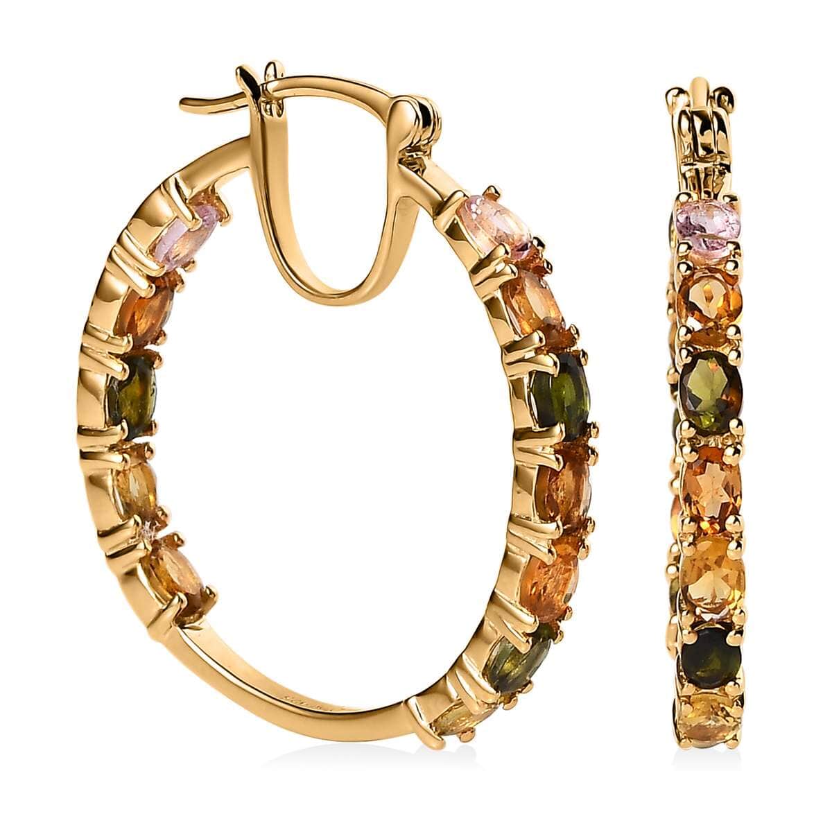 Buy Multi Tourmaline Inside Out Hoop Earrings In Vermeil Yellow Gold Over Sterling Silver 400