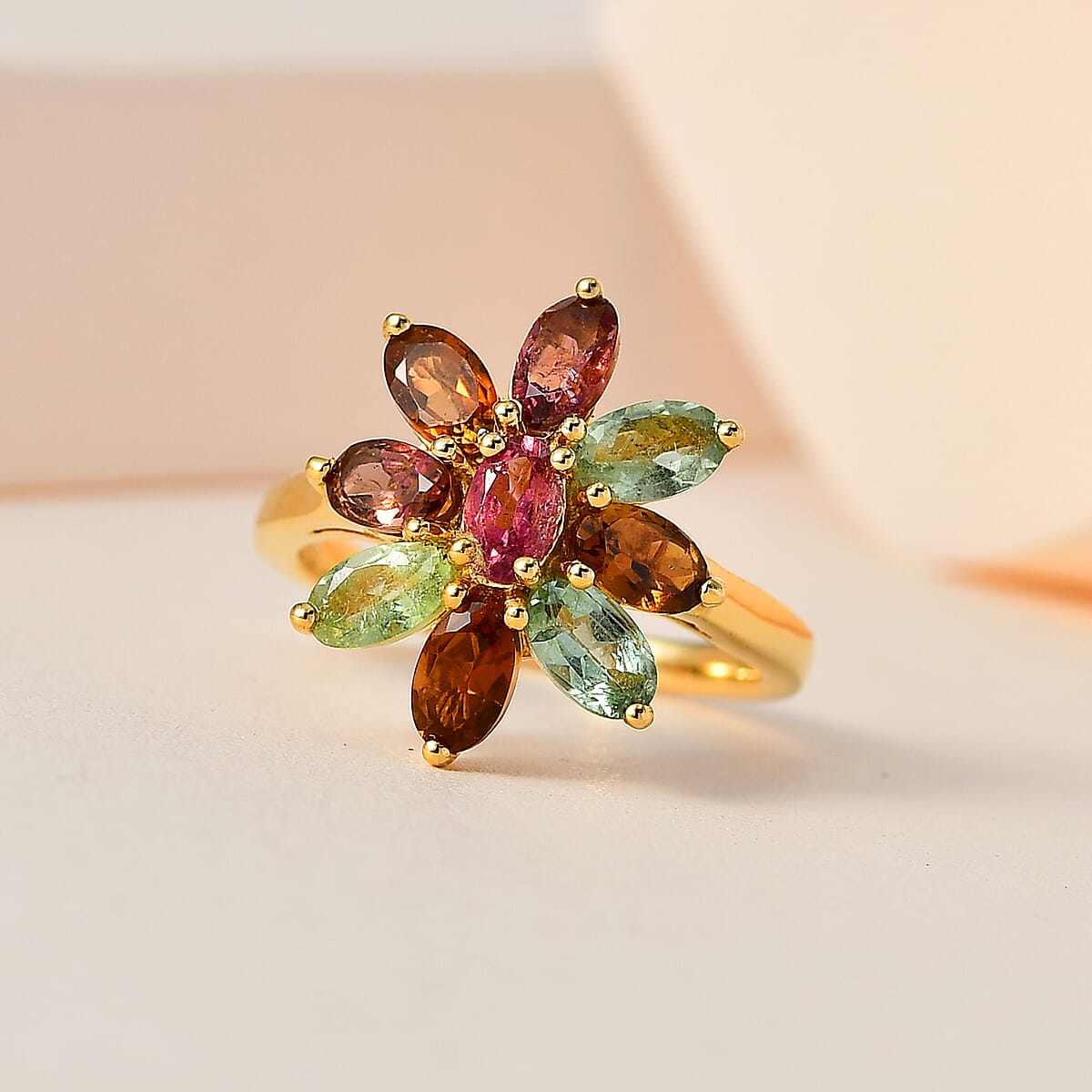 Multi-Tourmaline Floral Ring in Vermeil YG Over Sterling Silver (Size 10.0) 2.10 ctw image number 1