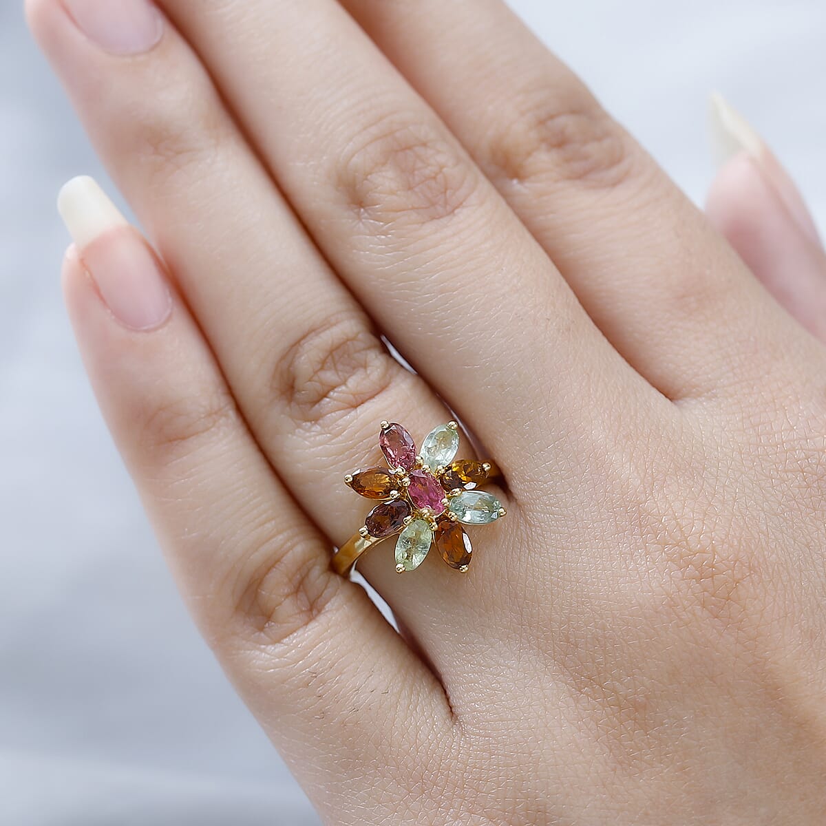 Multi-Tourmaline Floral Ring in Vermeil YG Over Sterling Silver (Size 10.0) 2.10 ctw image number 2