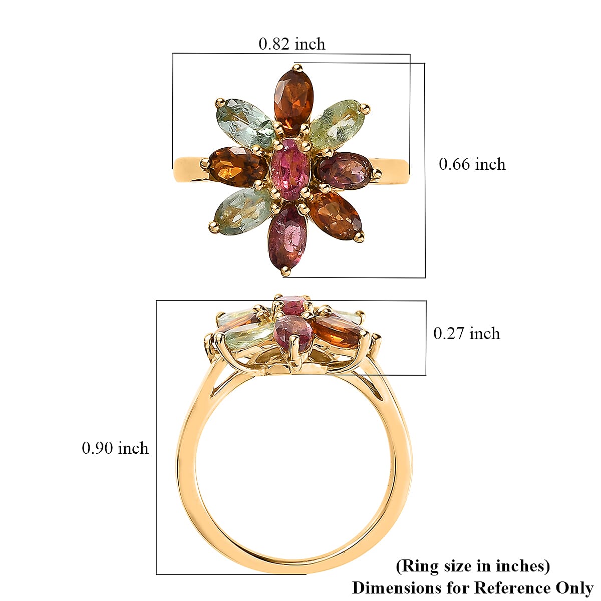 Multi-Tourmaline Floral Ring in Vermeil YG Over Sterling Silver (Size 10.0) 2.10 ctw image number 5