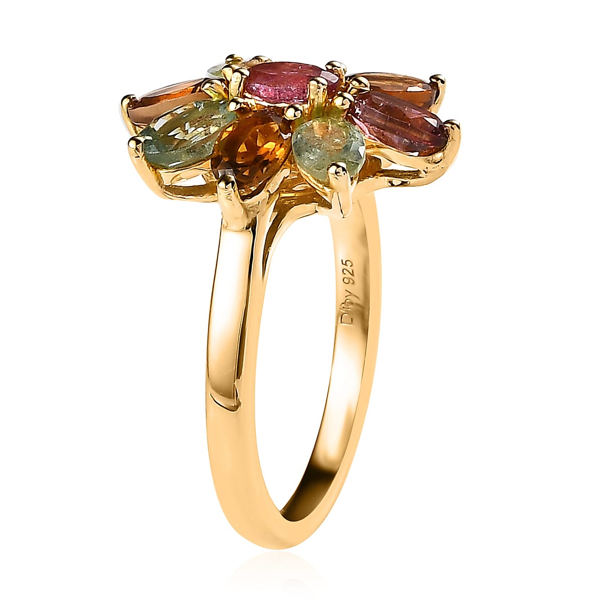 Multi-Tourmaline Floral Ring in Vermeil Yellow Gold Over Sterling Silver (Size 5.0) 2.10 ctw image number 3