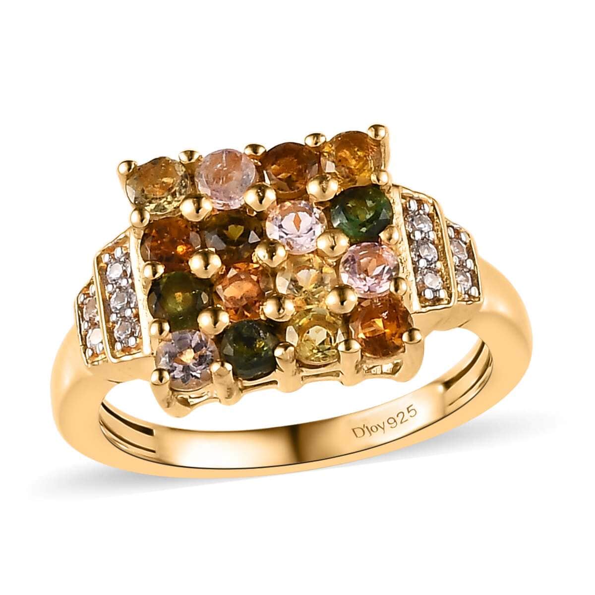 Multi-Tourmaline and White Zircon Ring in Vermeil Yellow Gold Over Sterling Silver 1.15 ctw image number 0