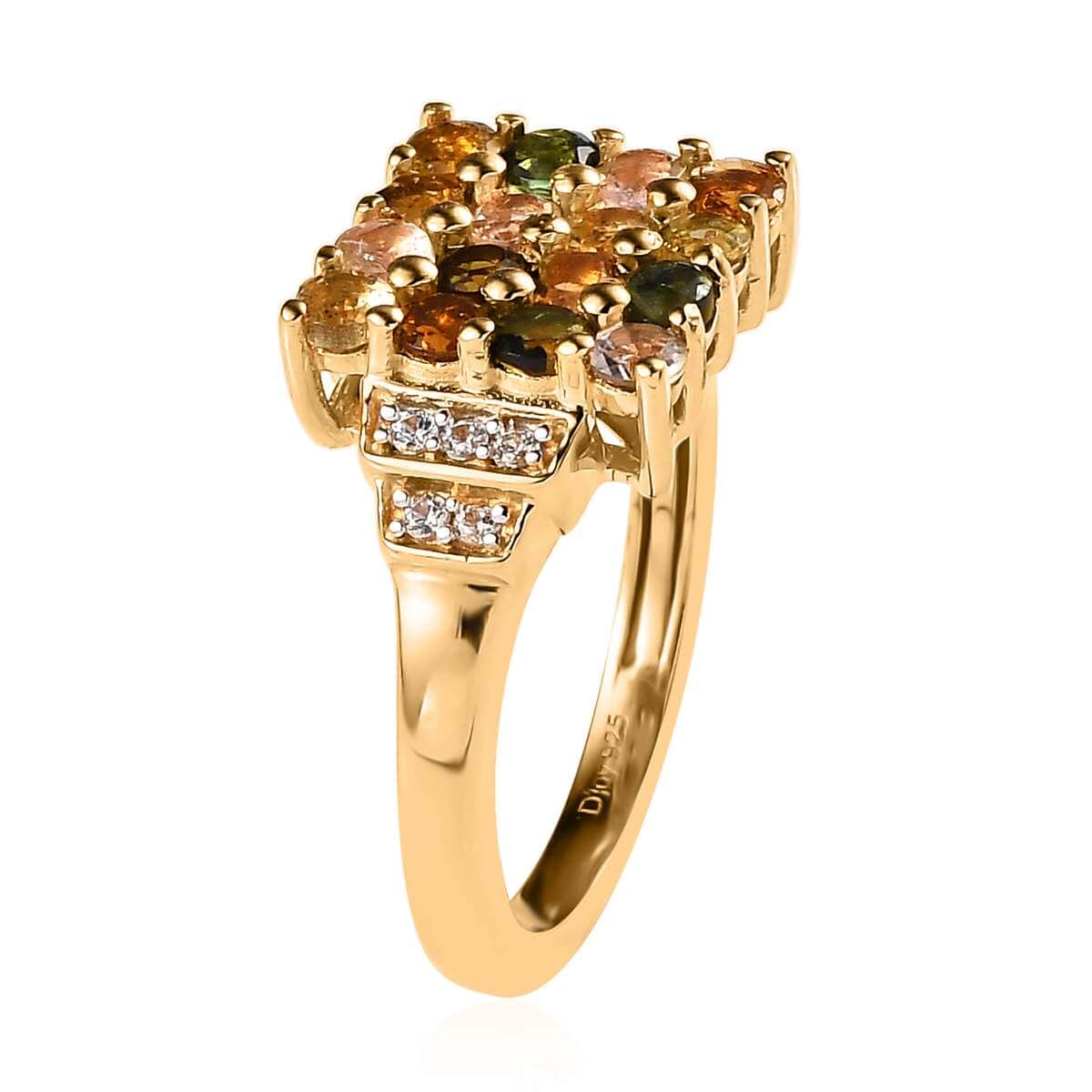 Multi-Tourmaline and White Zircon Ring in Vermeil Yellow Gold Over Sterling Silver 1.15 ctw image number 3