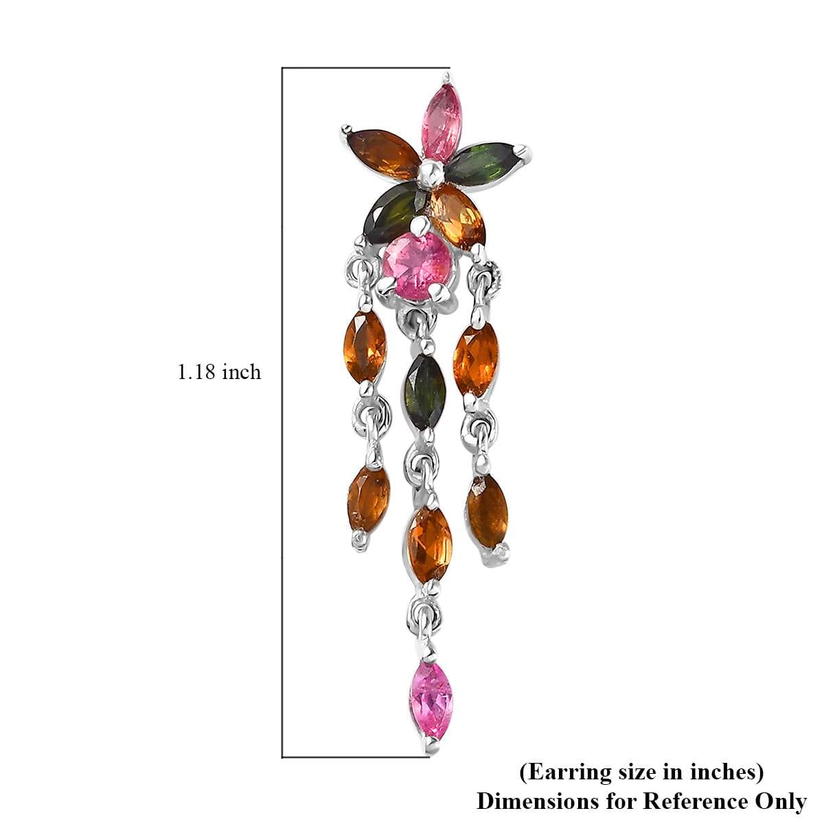 Multi-Tourmaline Floral Dangle Earrings in Platinum Over Sterling Silver 2.35 ctw image number 4