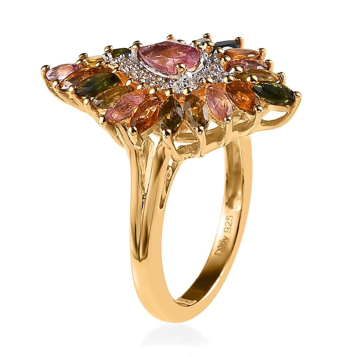 Multi-Tourmaline and White Zircon Floral Sparkle Ring in Vermeil Yellow Gold Over Sterling Silver (Size 10.0) 2.25 ctw image number 3