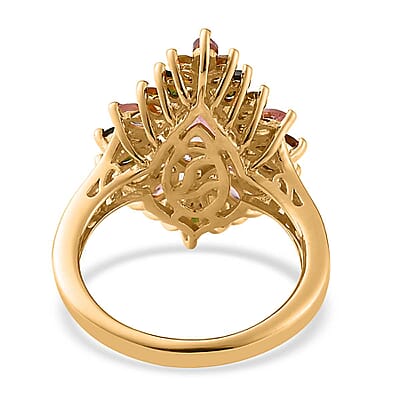 Multi-Tourmaline and White Zircon Floral Spray Ring in Vermeil Yellow Gold Over Sterling Silver (Size 10.0) 2.25 ctw