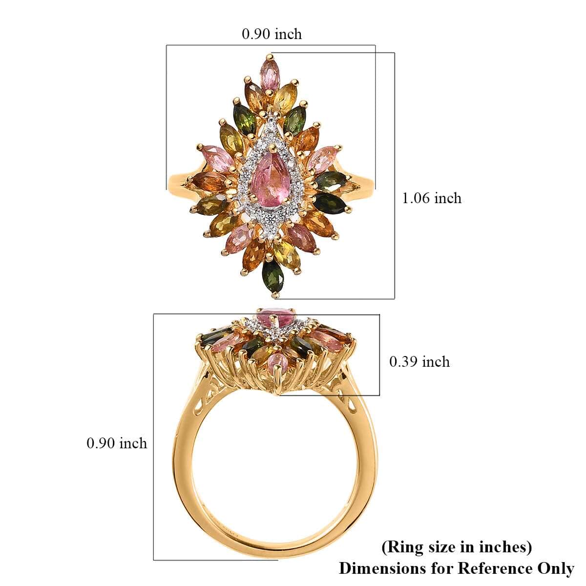 Multi-Tourmaline and White Zircon Floral Sparkle Ring in Vermeil Yellow Gold Over Sterling Silver (Size 10.0) 2.25 ctw image number 5