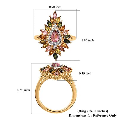 Multi-Tourmaline and White Zircon Floral Spray Ring in Vermeil Yellow Gold Over Sterling Silver (Size 10.0) 2.25 ctw