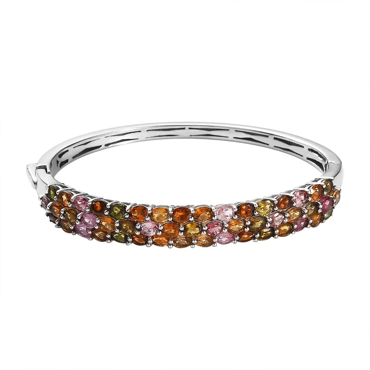 Multi-Tourmaline Bangle Bracelet in Platinum Over Sterling Silver (6.50 In) 8.00 ctw image number 0