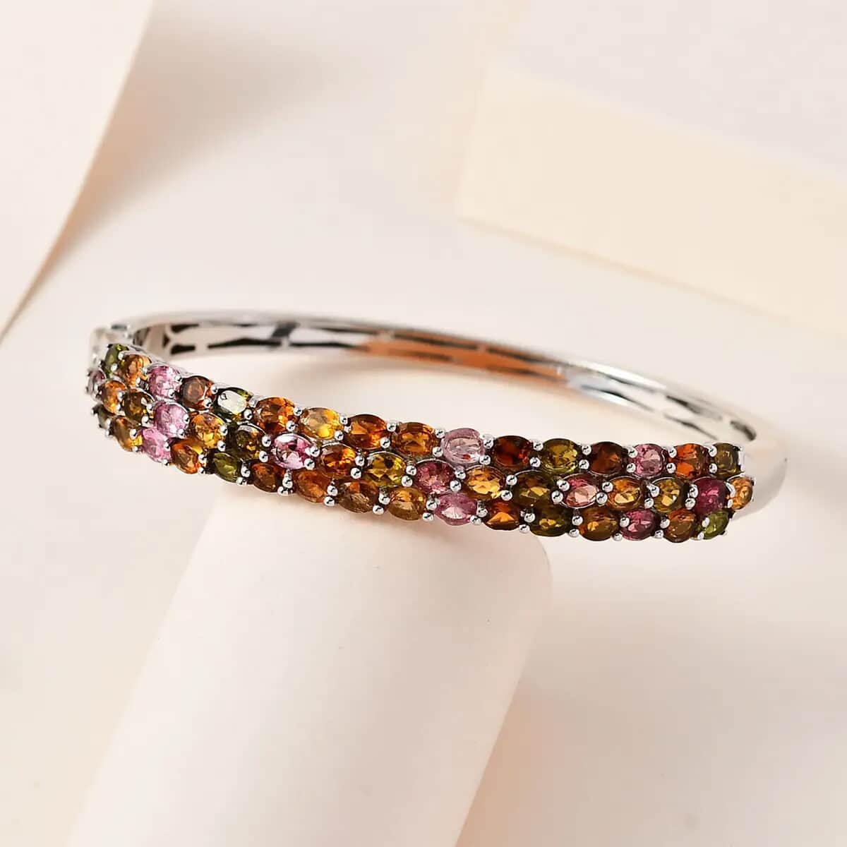 Multi-Tourmaline Bangle Bracelet in Platinum Over Sterling Silver (6.50 In) 8.00 ctw image number 1