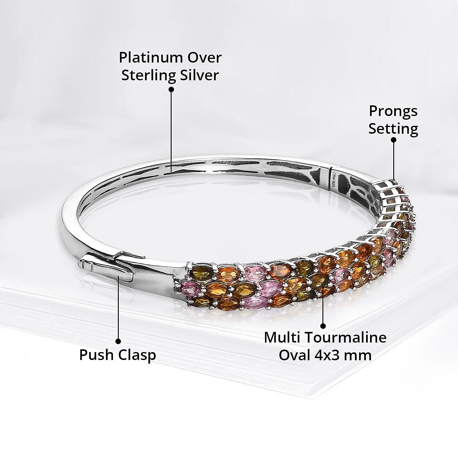 Multi-Tourmaline Bangle Bracelet in Platinum Over Sterling Silver (6.50 In) 8.00 ctw