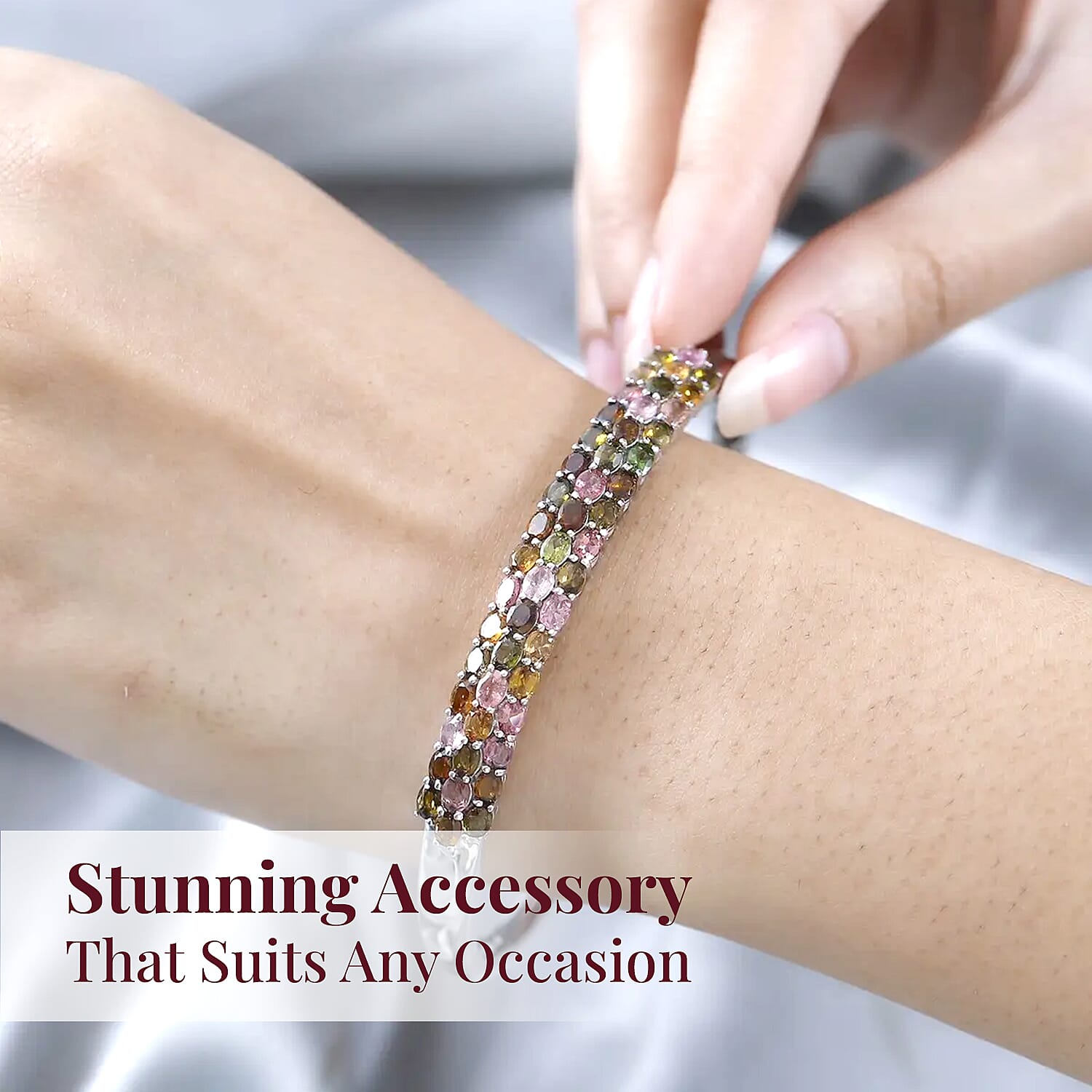 Multi-Tourmaline Bangle Bracelet in Platinum Over Sterling Silver (6.50 In) 8.00 ctw