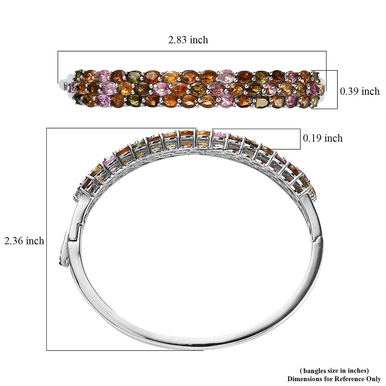 Multi-Tourmaline Bangle Bracelet in Platinum Over Sterling Silver (6.50 In) 8.00 ctw
