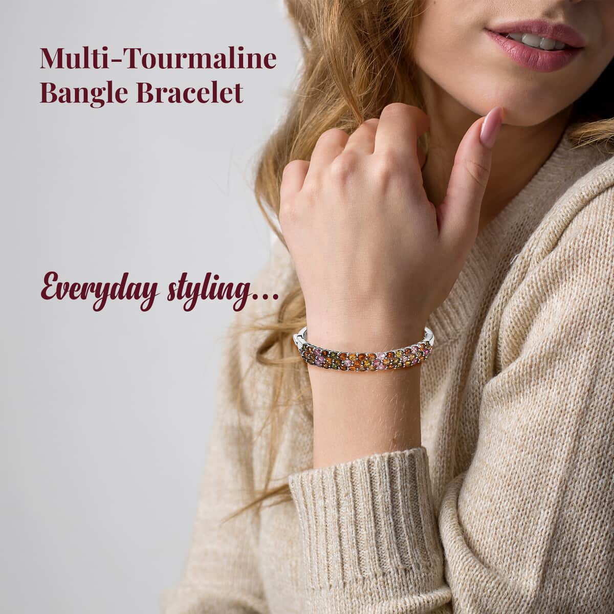 Multi-Tourmaline Bangle Bracelet in Platinum Over Sterling Silver (7.25 in) 8.00 ctw image number 2
