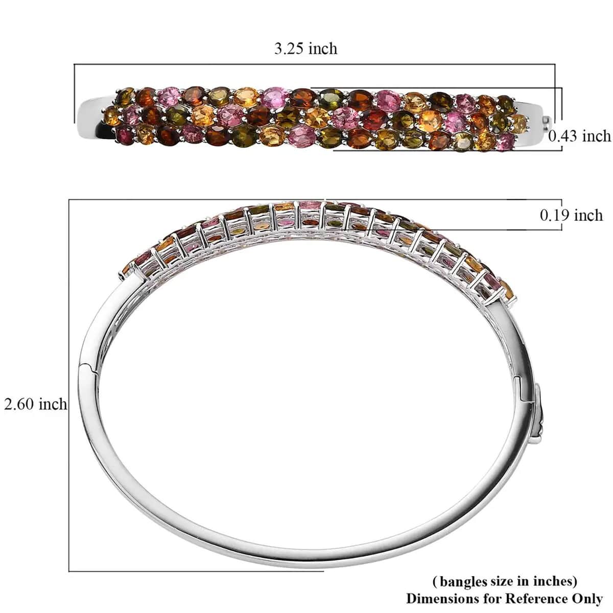 Multi-Tourmaline Bangle Bracelet in Platinum Over Sterling Silver (7.25 in) 8.00 ctw image number 6
