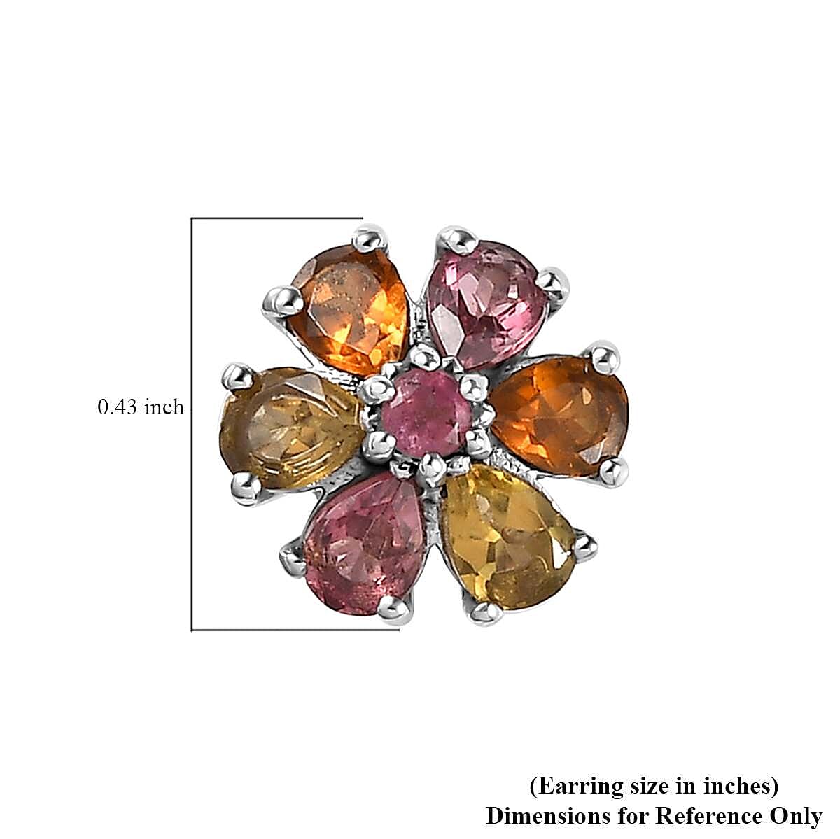Multi-Tourmaline Floral Stud Earrings in Platinum Over Sterling Silver 1.70 ctw image number 4