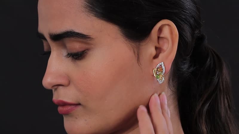 Multi-Tourmaline and White Zircon Butterfly Earrings in Vermeil Yellow Gold Over Sterling Silver 4.10 ctw