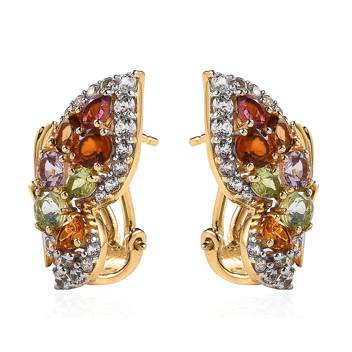 Multi-Tourmaline and White Zircon Butterfly Earrings in Vermeil Yellow Gold Over Sterling Silver 4.10 ctw image number 3