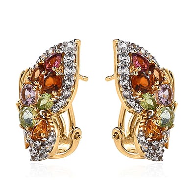 Multi-Tourmaline and White Zircon Butterfly Earrings in Vermeil Yellow Gold Over Sterling Silver 4.10 ctw