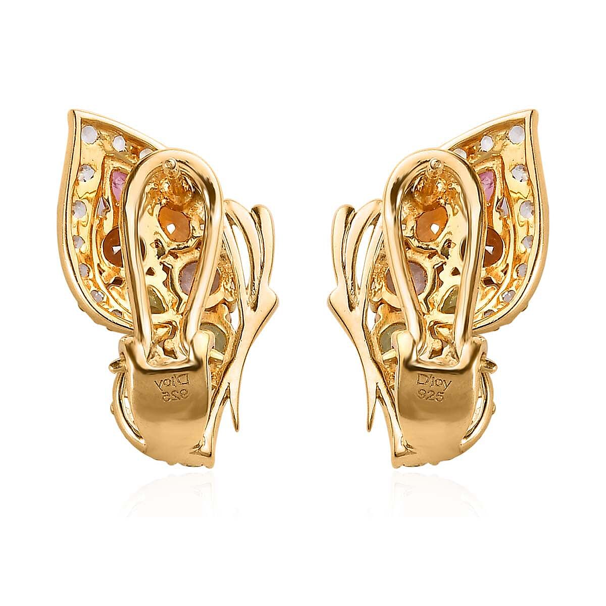Multi-Tourmaline and White Zircon Butterfly Earrings in Vermeil Yellow Gold Over Sterling Silver 4.10 ctw