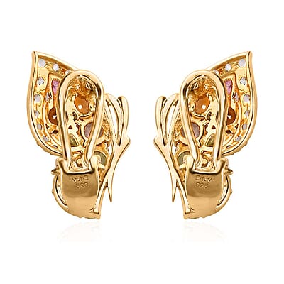 Multi-Tourmaline and White Zircon Butterfly Earrings in Vermeil Yellow Gold Over Sterling Silver 4.10 ctw