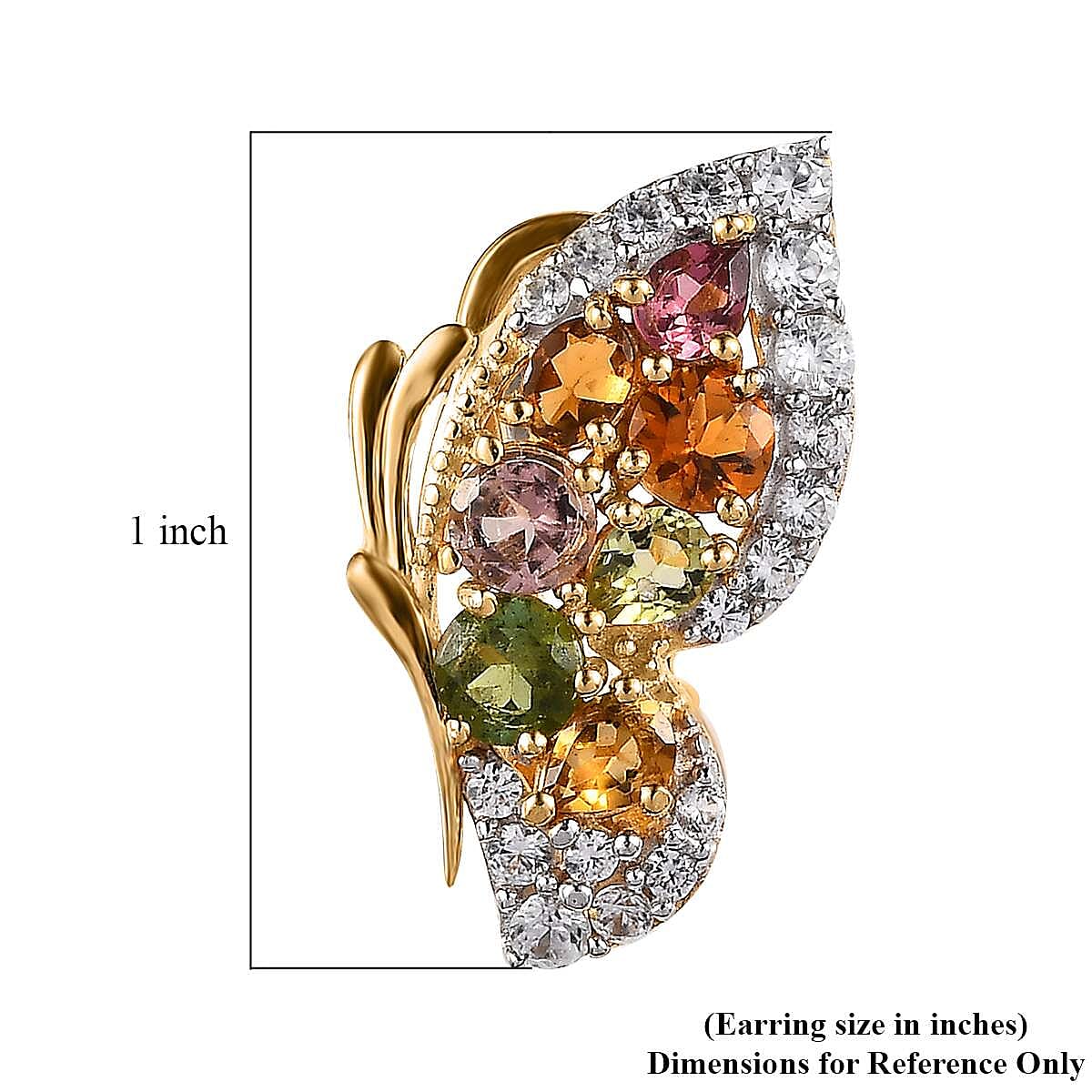 Multi-Tourmaline and White Zircon Butterfly Earrings in Vermeil Yellow Gold Over Sterling Silver 4.10 ctw