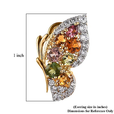 Multi-Tourmaline and White Zircon Butterfly Earrings in Vermeil Yellow Gold Over Sterling Silver 4.10 ctw